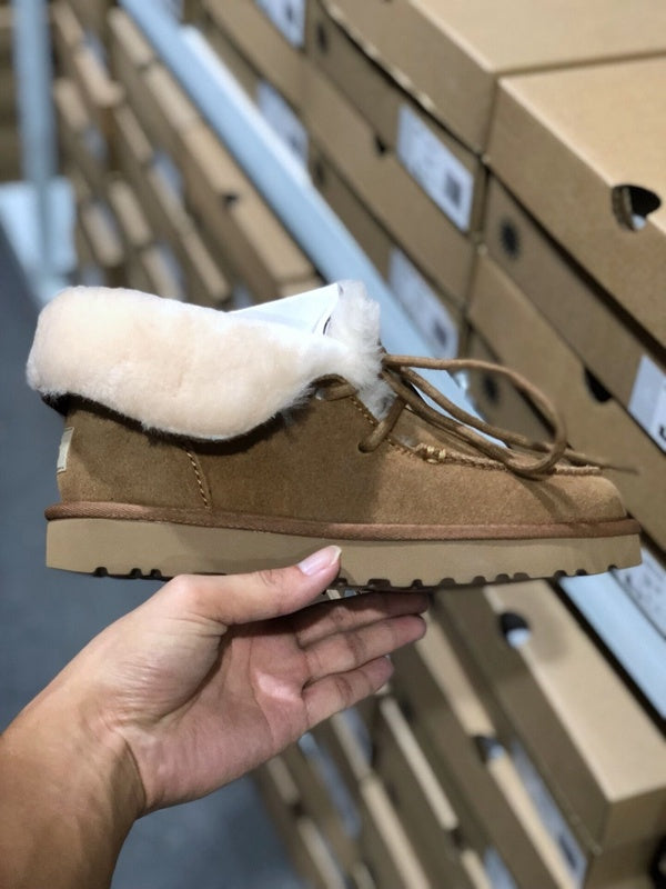 Chestnut Brown Lace-Up Ankle Boots with Fold-Over Furry Cuff | Model 3090