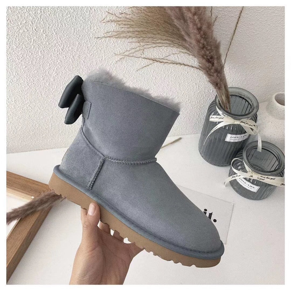 Gray Bow-Detail Ankle Boots | Model 3130