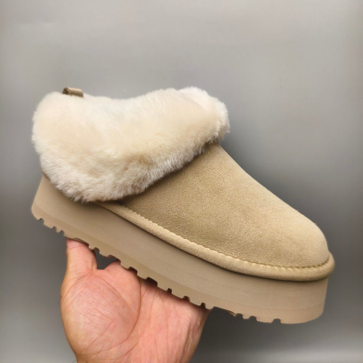 Sand Suede-Look Platform Slip-On Shoes – Model 1393