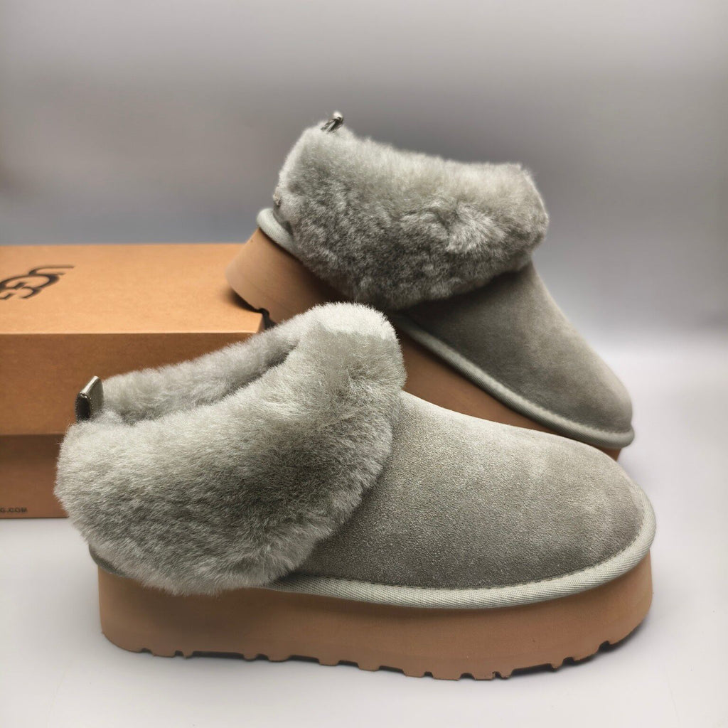 Green Suede-Look Platform Slip-On Shoes – Model 1393