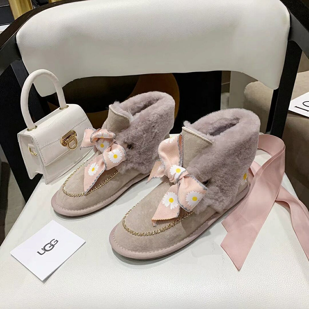 Dusty Pink Daisy Chain & Ribbon Shoes | Model 7888