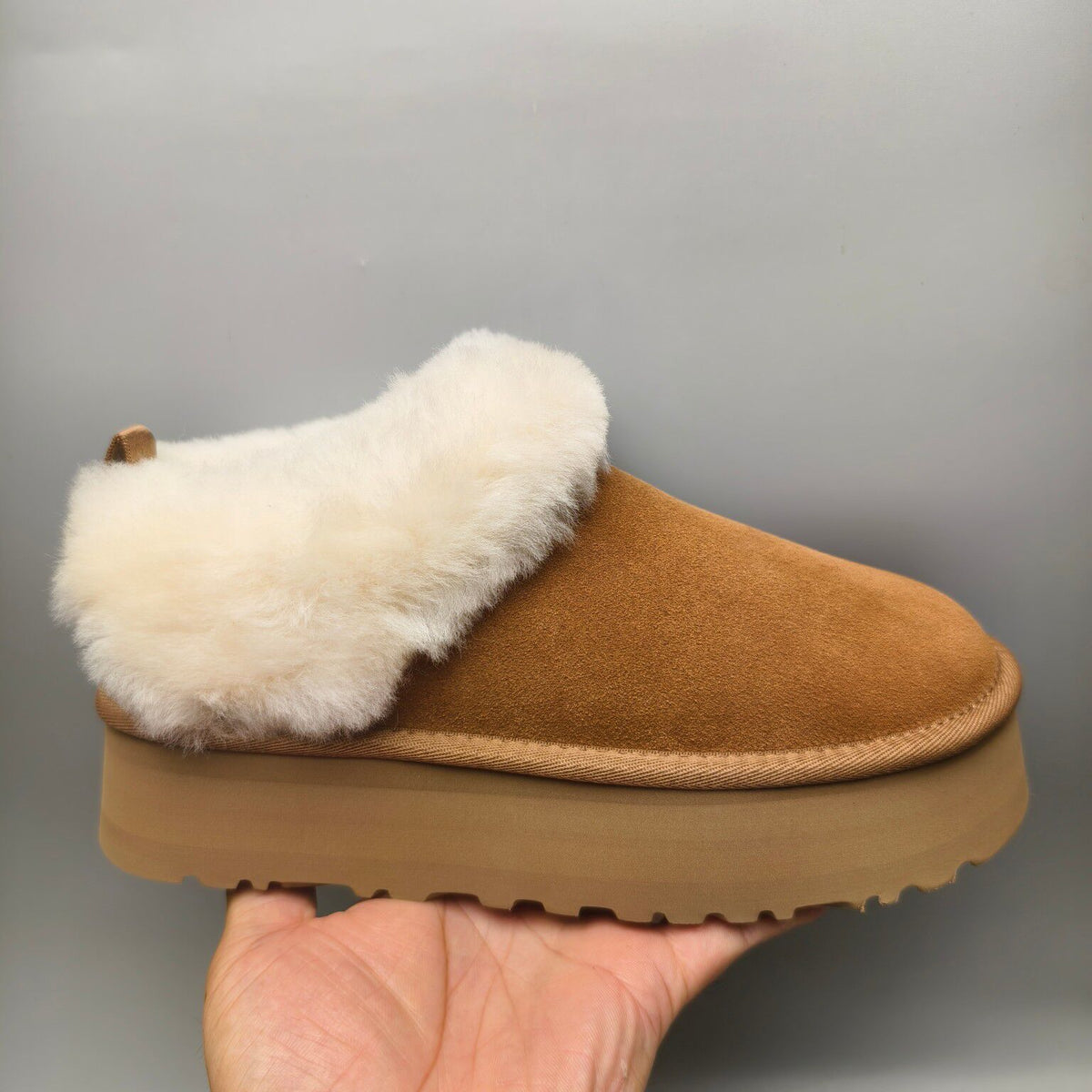 Chestnut Suede-Look Platform Slip-On Shoes – Model 1393