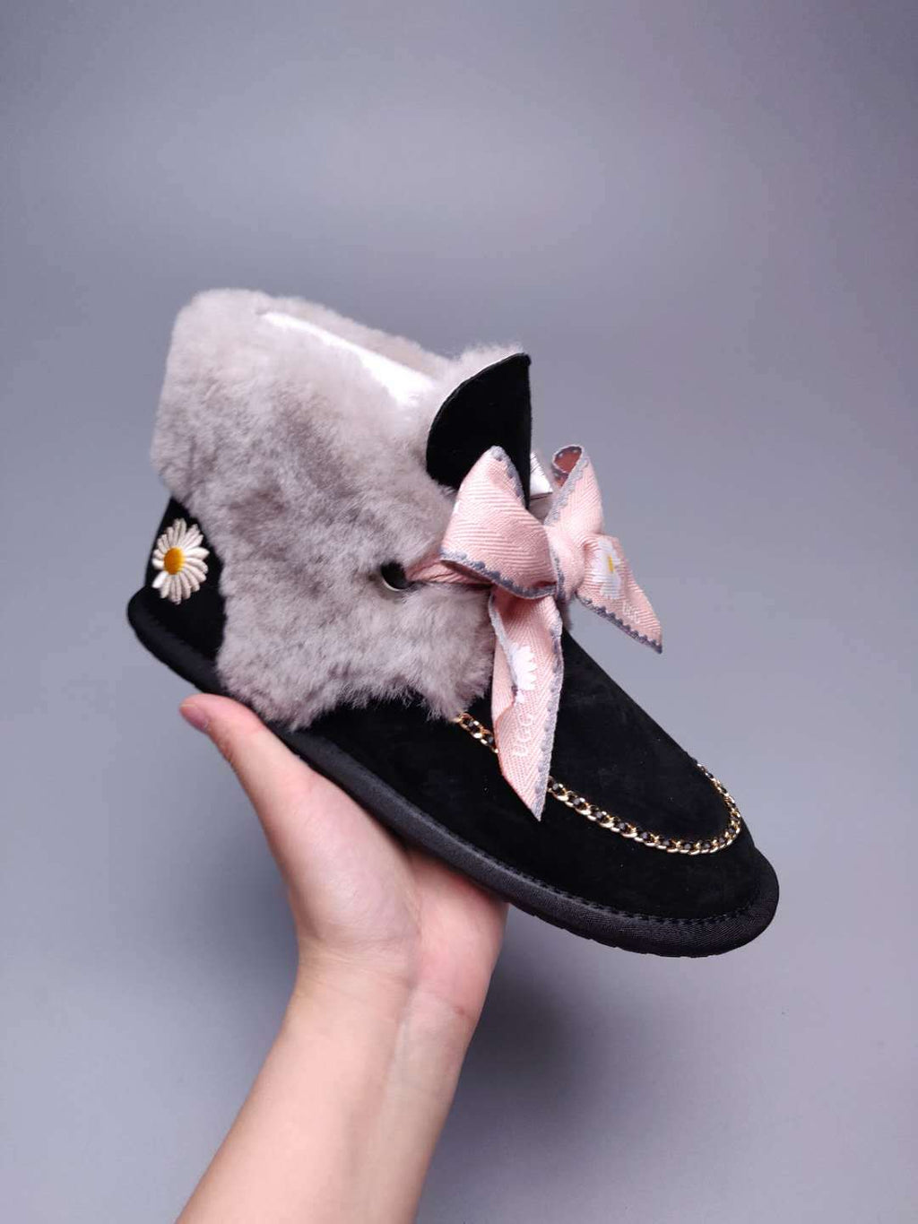 Black Daisy Chain & Ribbon Shoes | Model 7888