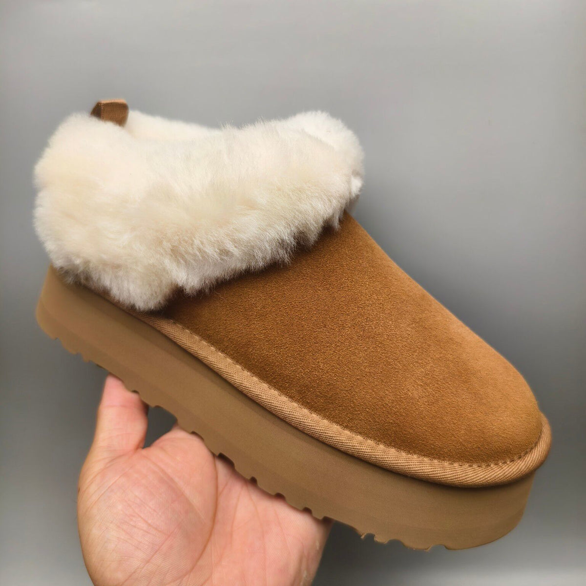 Chestnut Suede-Look Platform Slip-On Shoes – Model 1393