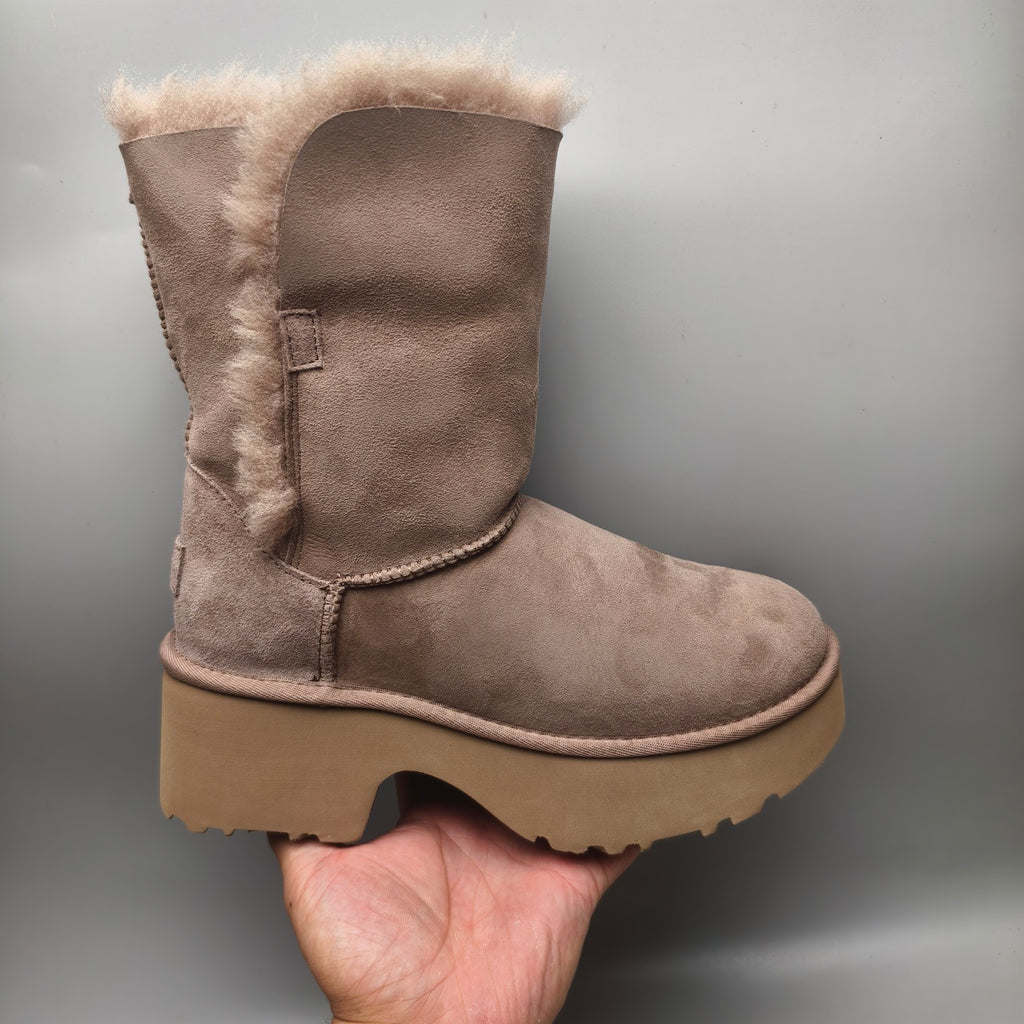 Women's Walnut Brown Platform Wedge Mid-Calf Boots – Model 1533
