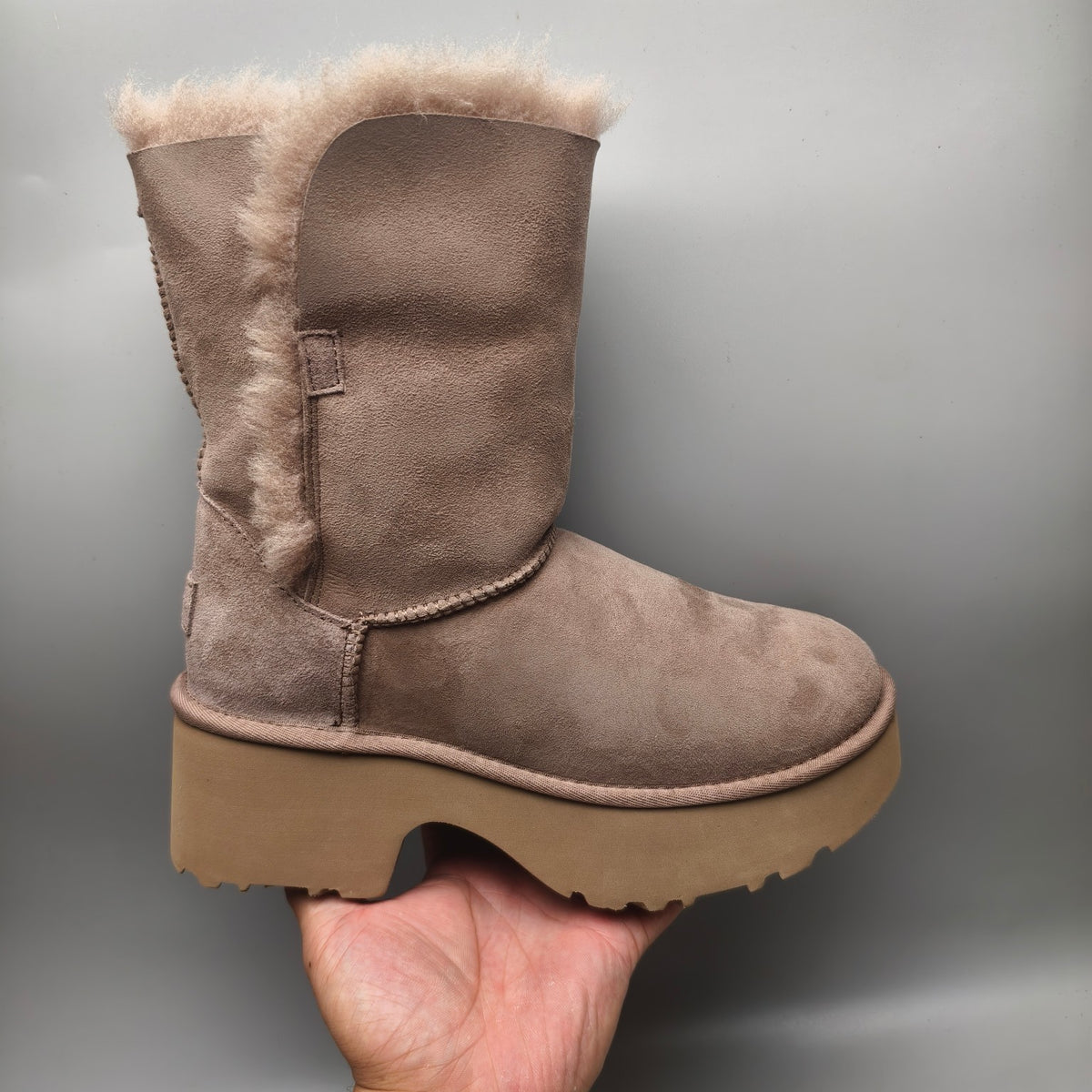 Women's Walnut Brown Platform Wedge Mid-Calf Boots – Model 1533