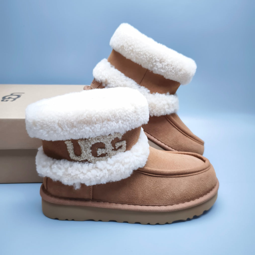 Chestnut Curly-Texture Mid-Height Boots with Oversized Logo | Model 5410