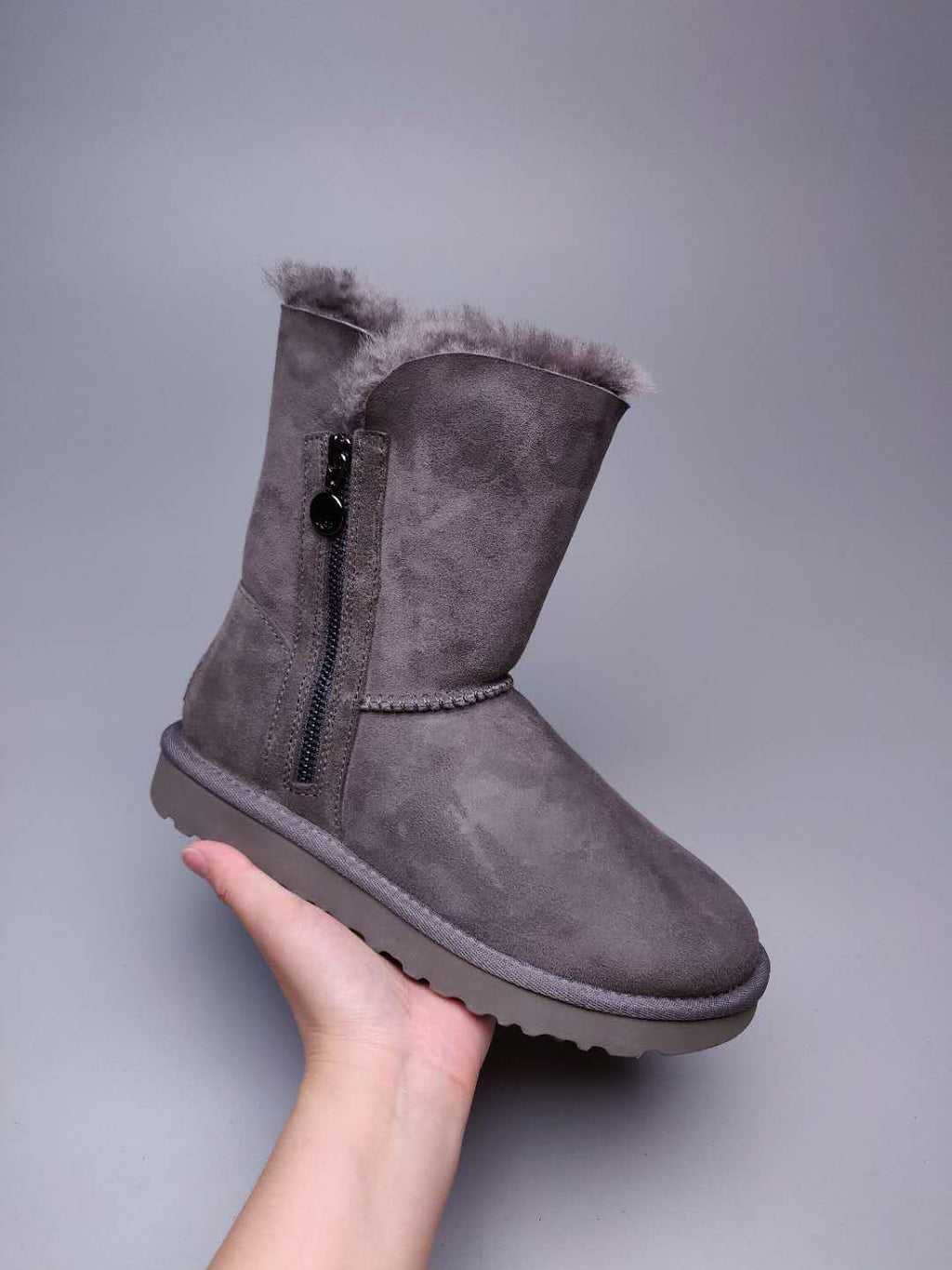 Grey Side-Zip Mid-Calf Boots – Model 2480