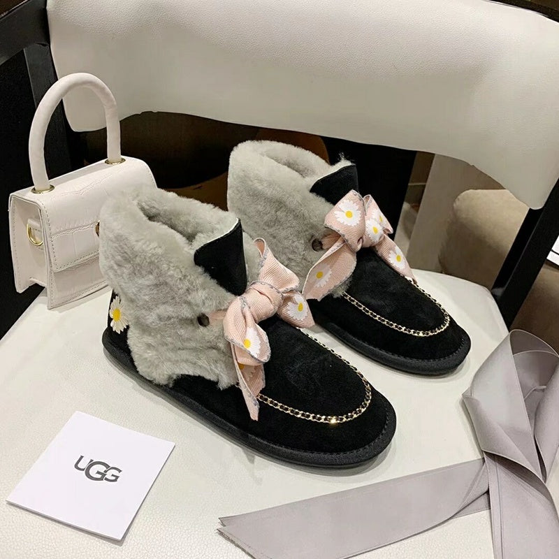 Black Daisy Chain & Ribbon Shoes | Model 7888