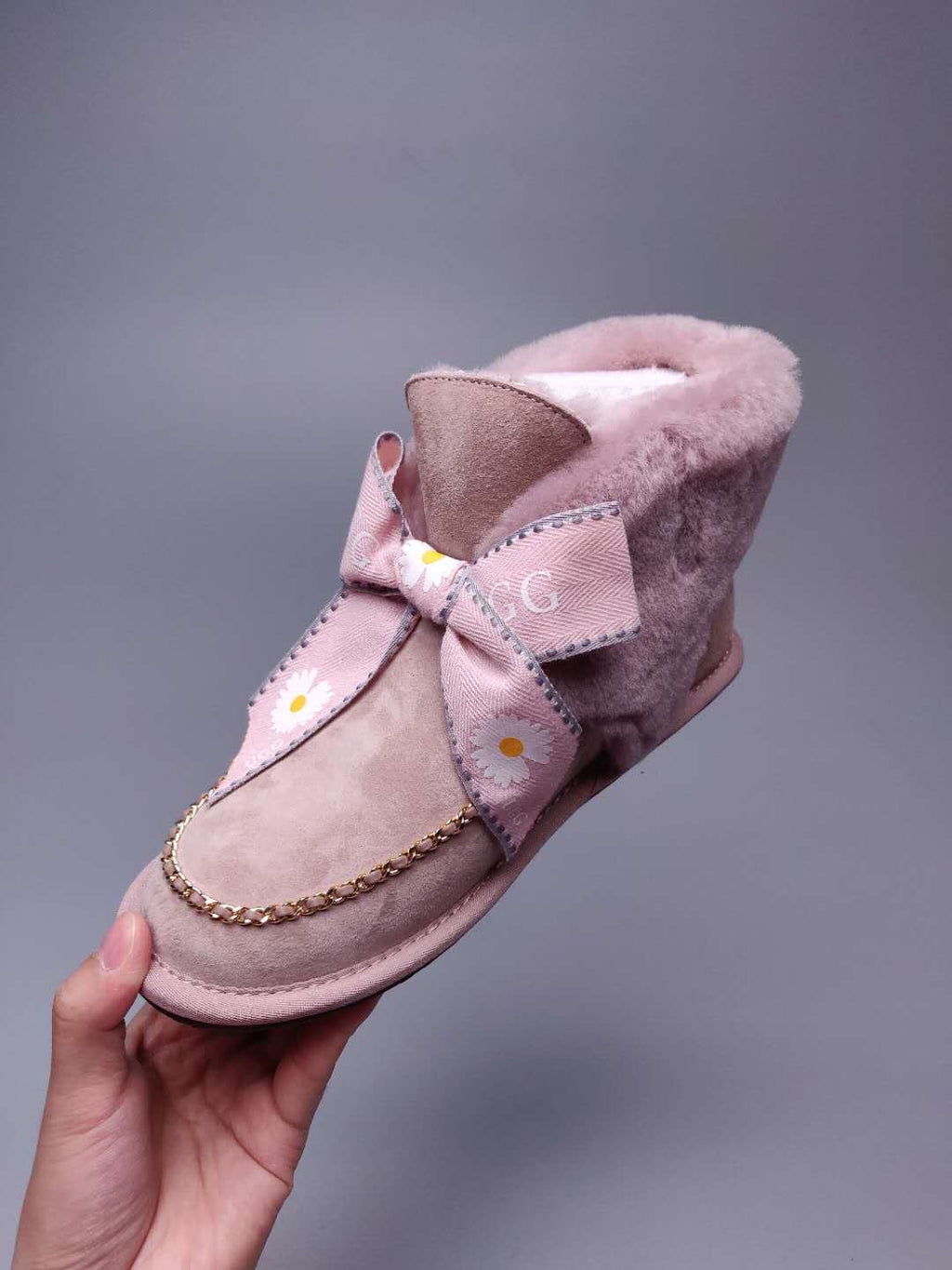 Dusty Pink Daisy Chain & Ribbon Shoes | Model 7888